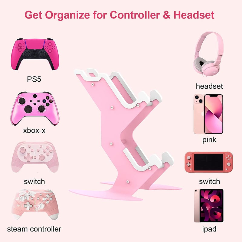 NBCP حامل وحدة التحكم باللون الوردي، رف وحدة التحكم وسماعة الرأس لجهاز Xbox Series X S / Xbox One / PS5 / PS4 / NS / PC / سماعة الرأس، حامل سماعة رأس معدني من الألمنيوم، منظم عالمي لملحقات ألعاب الفيديو - Image 2